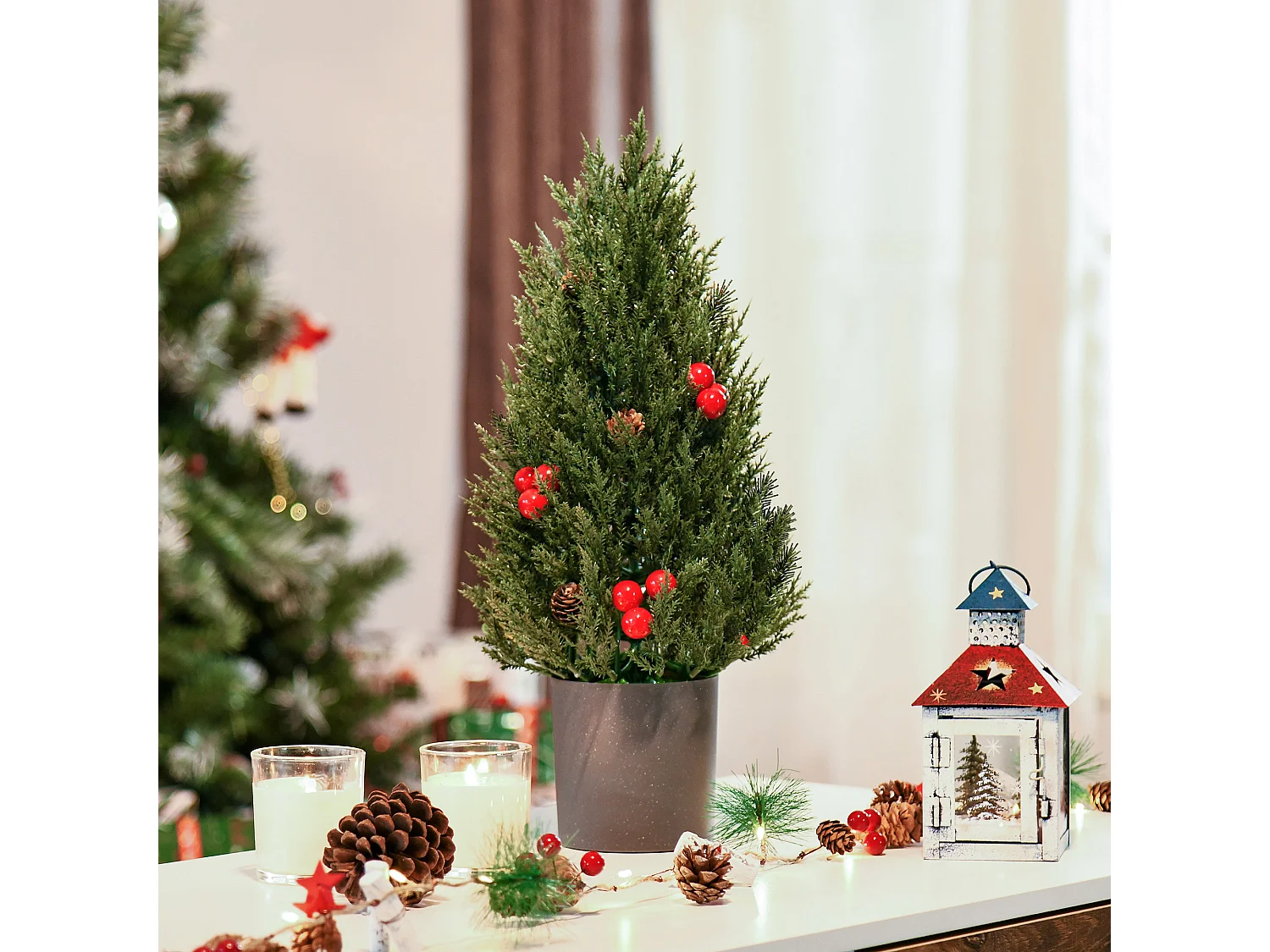 Árbol de Navidad artificial 50 cm con 170 ramas, decorado, PVC, verde (Ø27 x 47 cm)