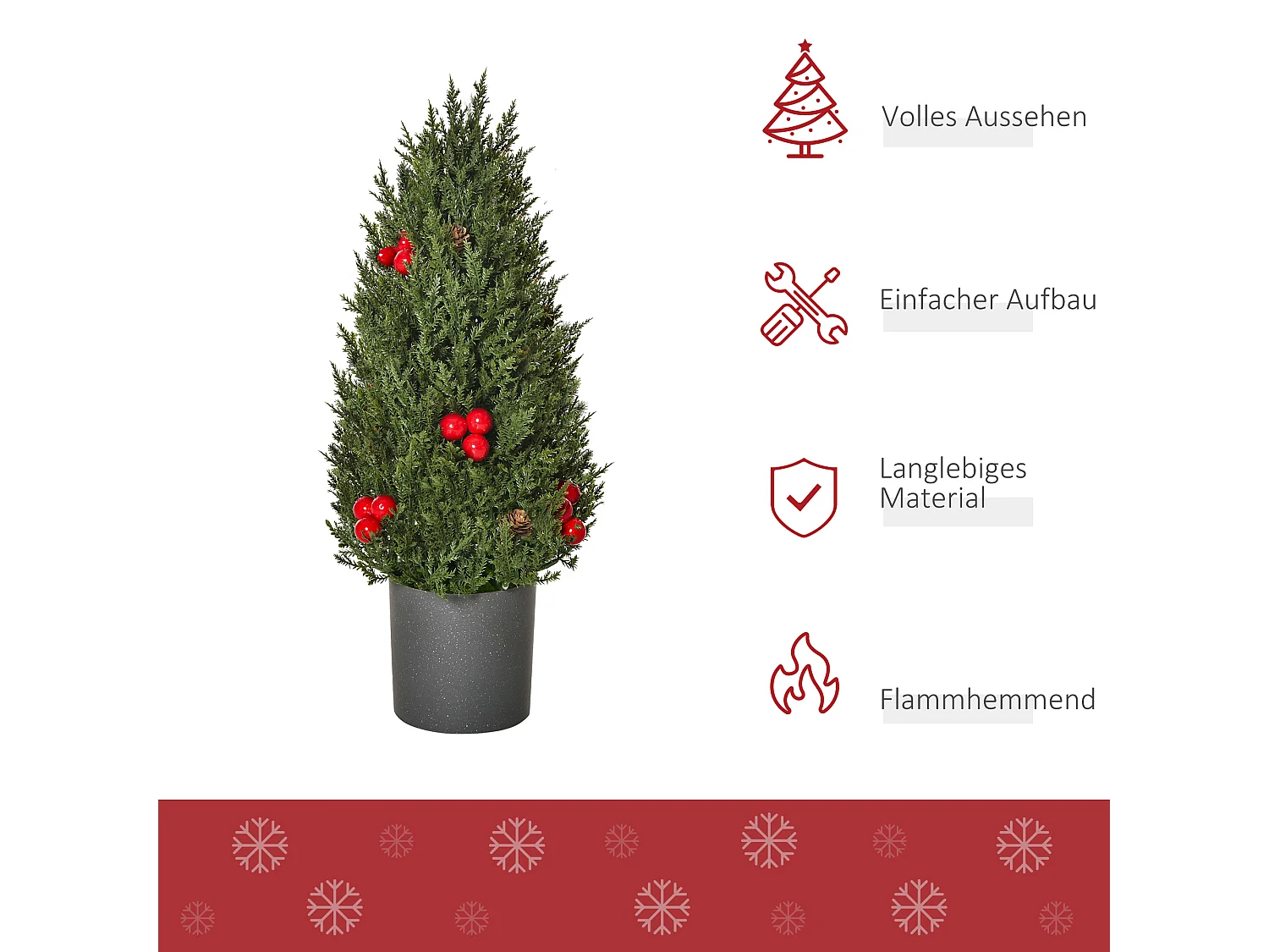 Árbol de Navidad artificial 50 cm con 170 ramas, decorado, PVC, verde (Ø27 x 47 cm)