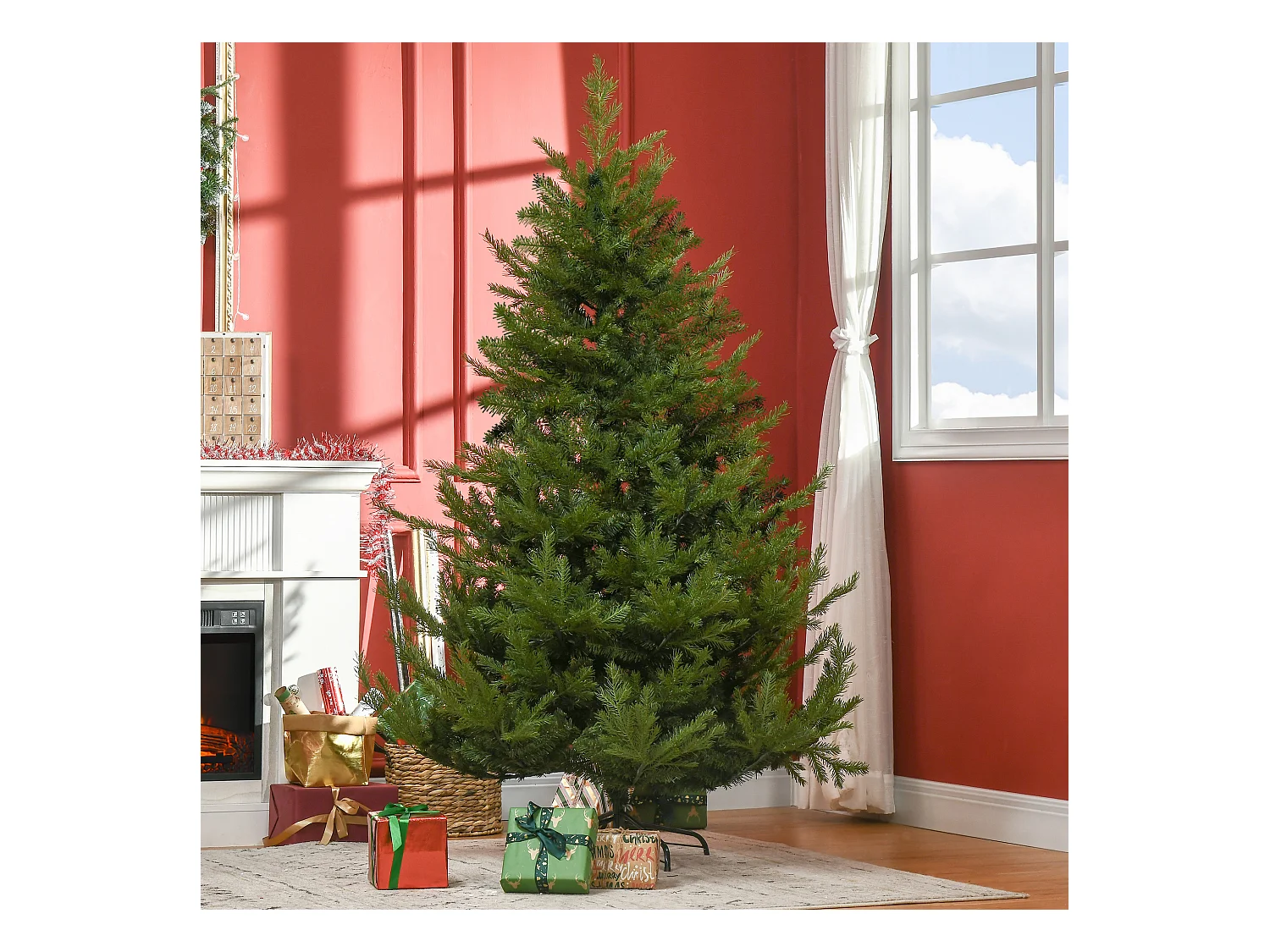 Kunstkerstboom 180 cm met sneeuw, 1942 takken, groen (136x136x180 cm)