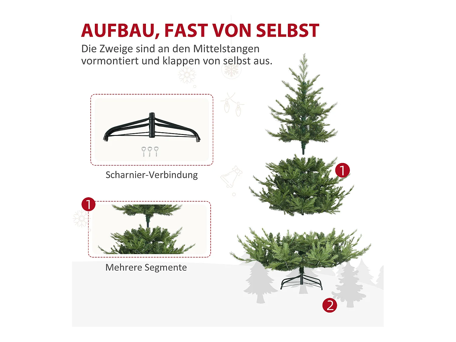 Kunstkerstboom 180 cm met sneeuw, 1942 takken, groen (136x136x180 cm)