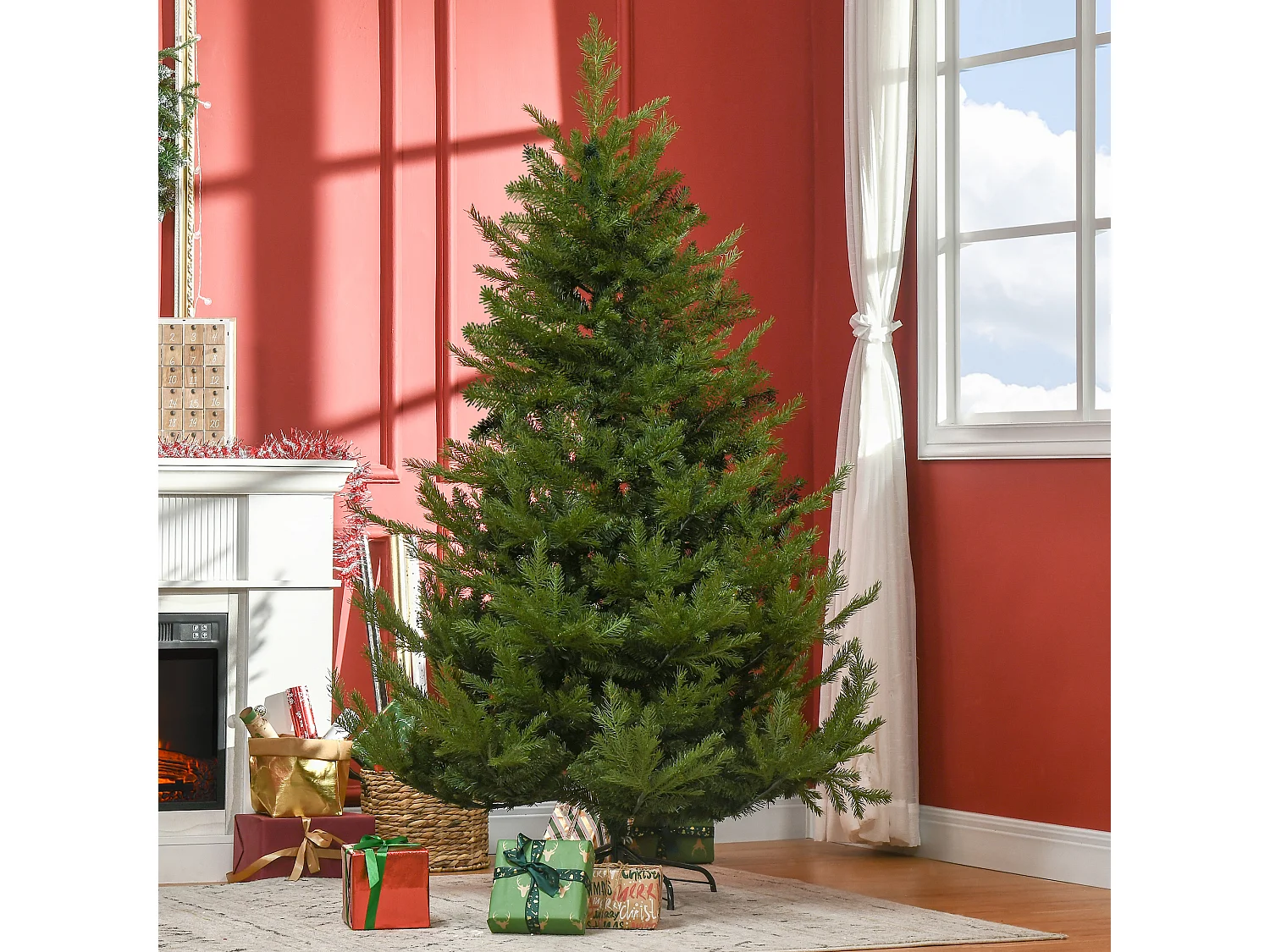 Albero di Natale artificiale 180 cm con neve, 1942 rami, verde (136x136x180 cm)