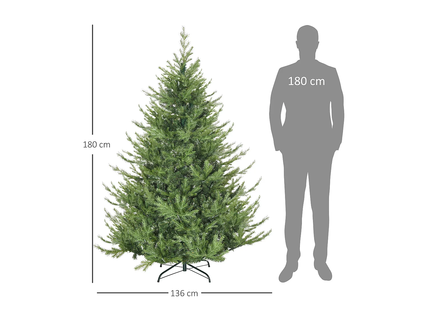 Albero di Natale artificiale 180 cm con neve, 1942 rami, verde (136x136x180 cm)
