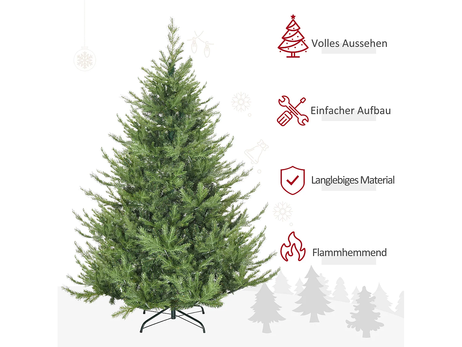Albero di Natale artificiale 180 cm con neve, 1942 rami, verde (136x136x180 cm)
