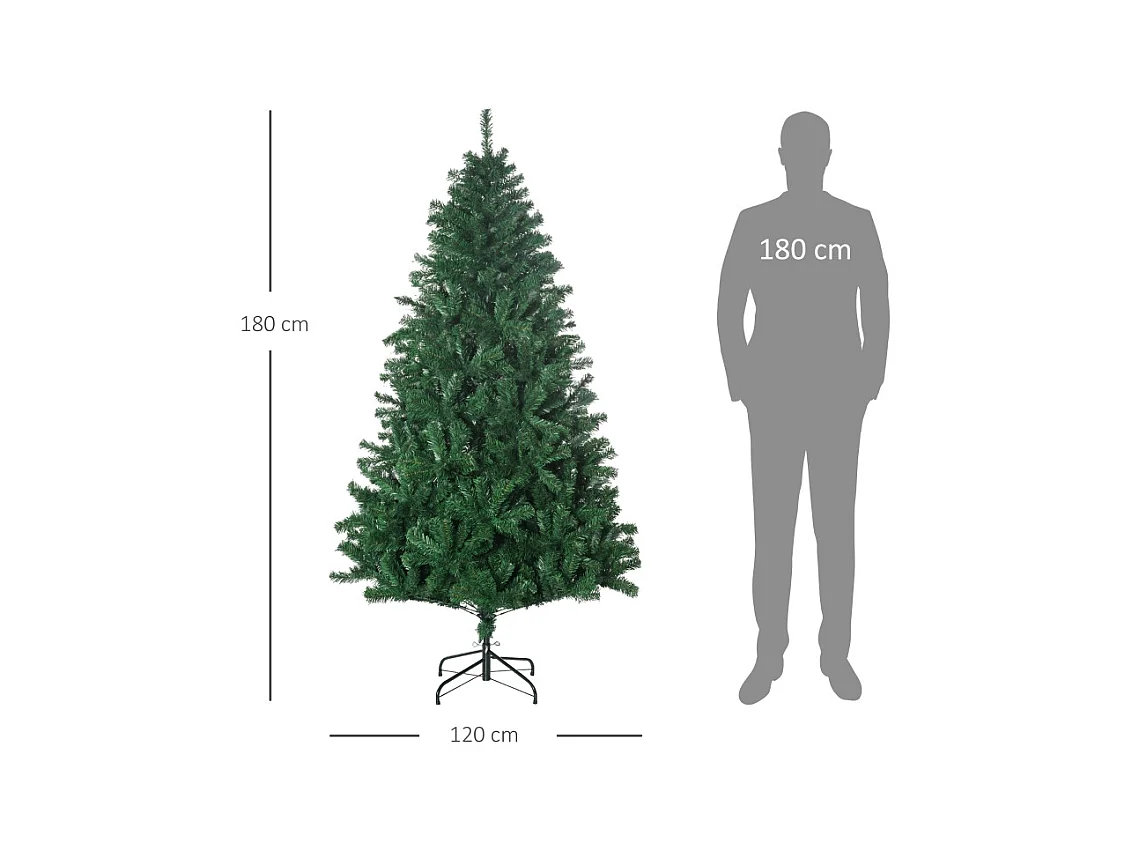 Kunstkerstboom, PVC, 1000 takken, met metalen voet, groen (120x120x180 cm)