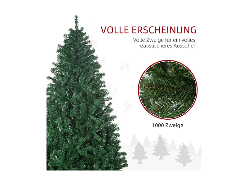 Kunstkerstboom, PVC, 1000 takken, met metalen voet, groen (120x120x180 cm)