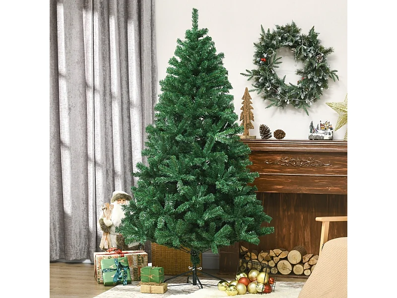 Árbol de Navidad artificial, PVC, 1000 ramas, con base de metal, verde (120x120x180 cm)