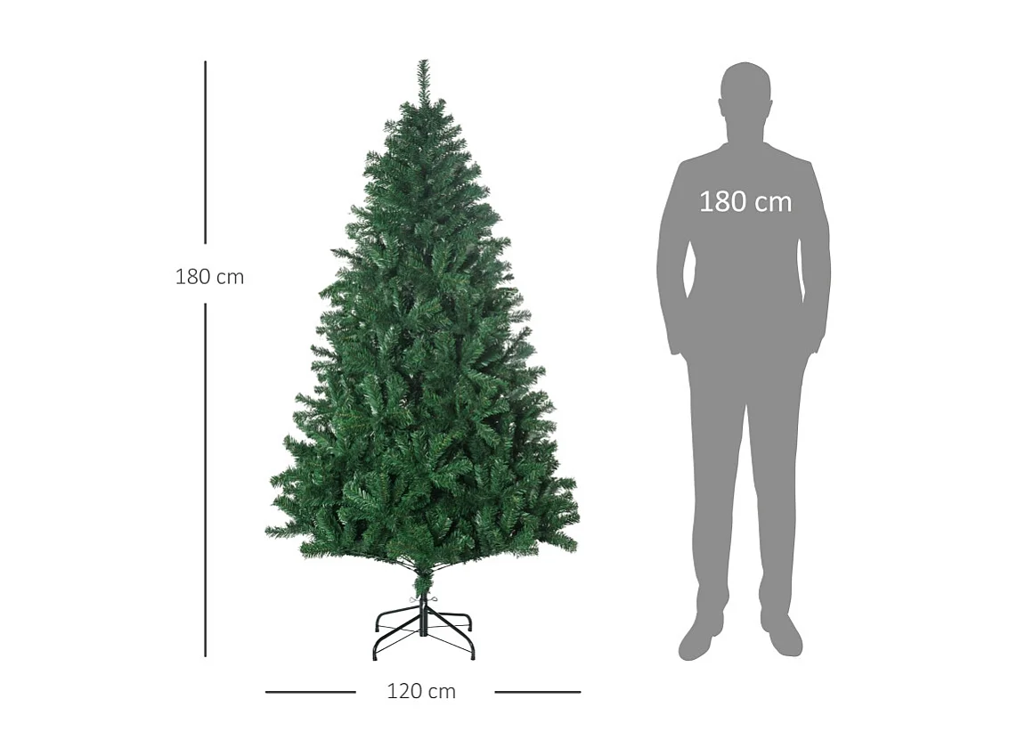 Árbol de Navidad artificial, PVC, 1000 ramas, con base de metal, verde (120x120x180 cm)