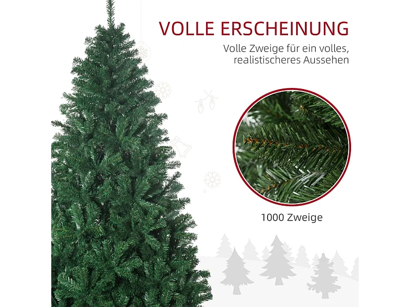 Árbol de Navidad artificial, PVC, 1000 ramas, con base de metal, verde (120x120x180 cm)