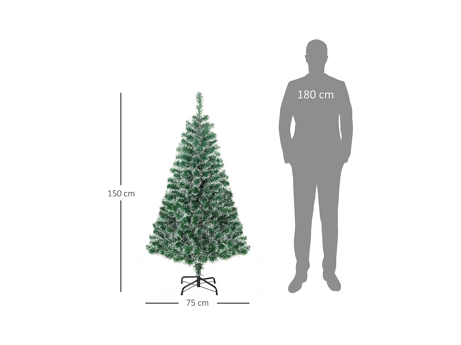 Sapin de Noël artificiel 1,5 m avec neige, 416 branches en PET, vert (Ø75 x 150 cm)