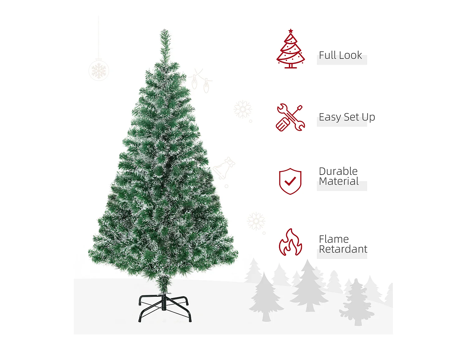 Sapin de Noël artificiel 1,5 m avec neige, 416 branches en PET, vert (Ø75 x 150 cm)