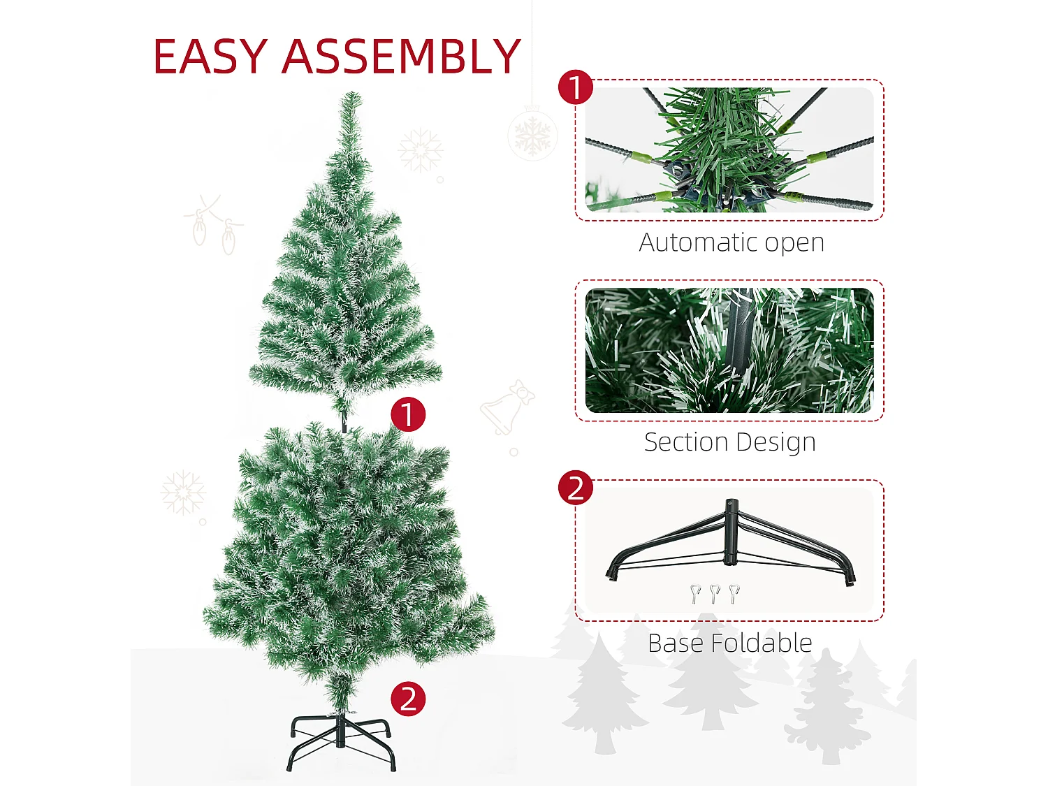 Sapin de Noël artificiel 1,5 m avec neige, 416 branches en PET, vert (Ø75 x 150 cm)