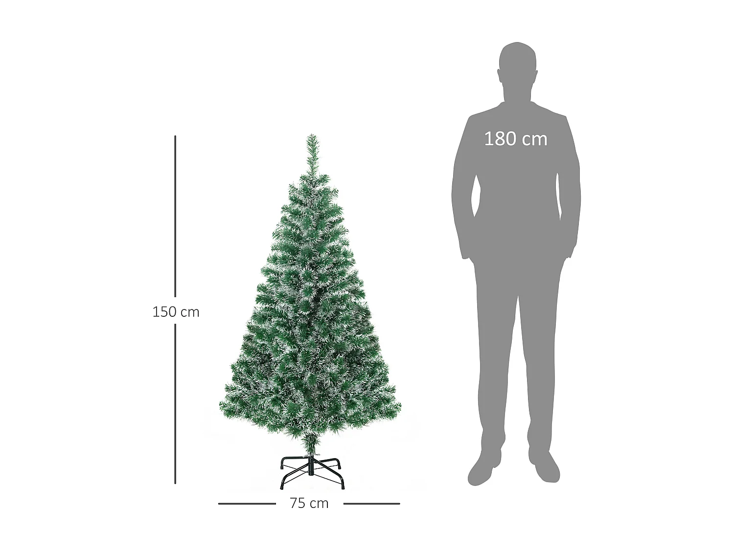 Albero di Natale artificiale 1,5 m con neve, 416 rami in PET, verde (Ø75 x 150 cm)