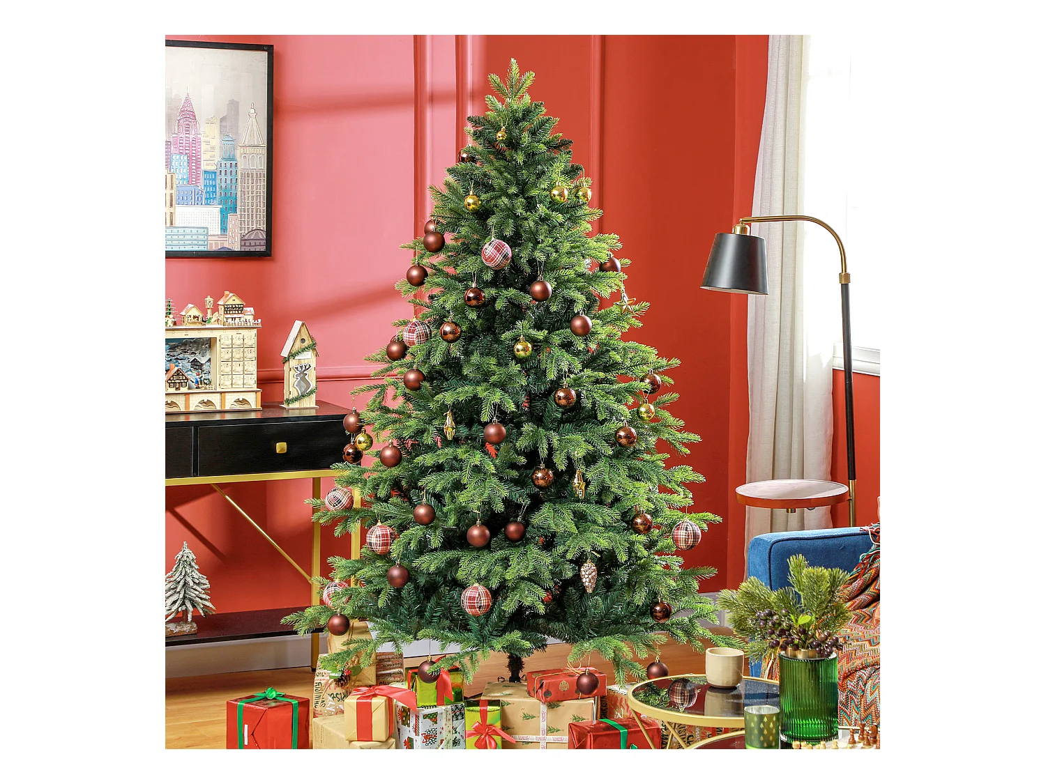 Kunstkerstboom 180 cm met 1700 takken, gevlamd, metaal, groen (Ø122 x 183 cm)