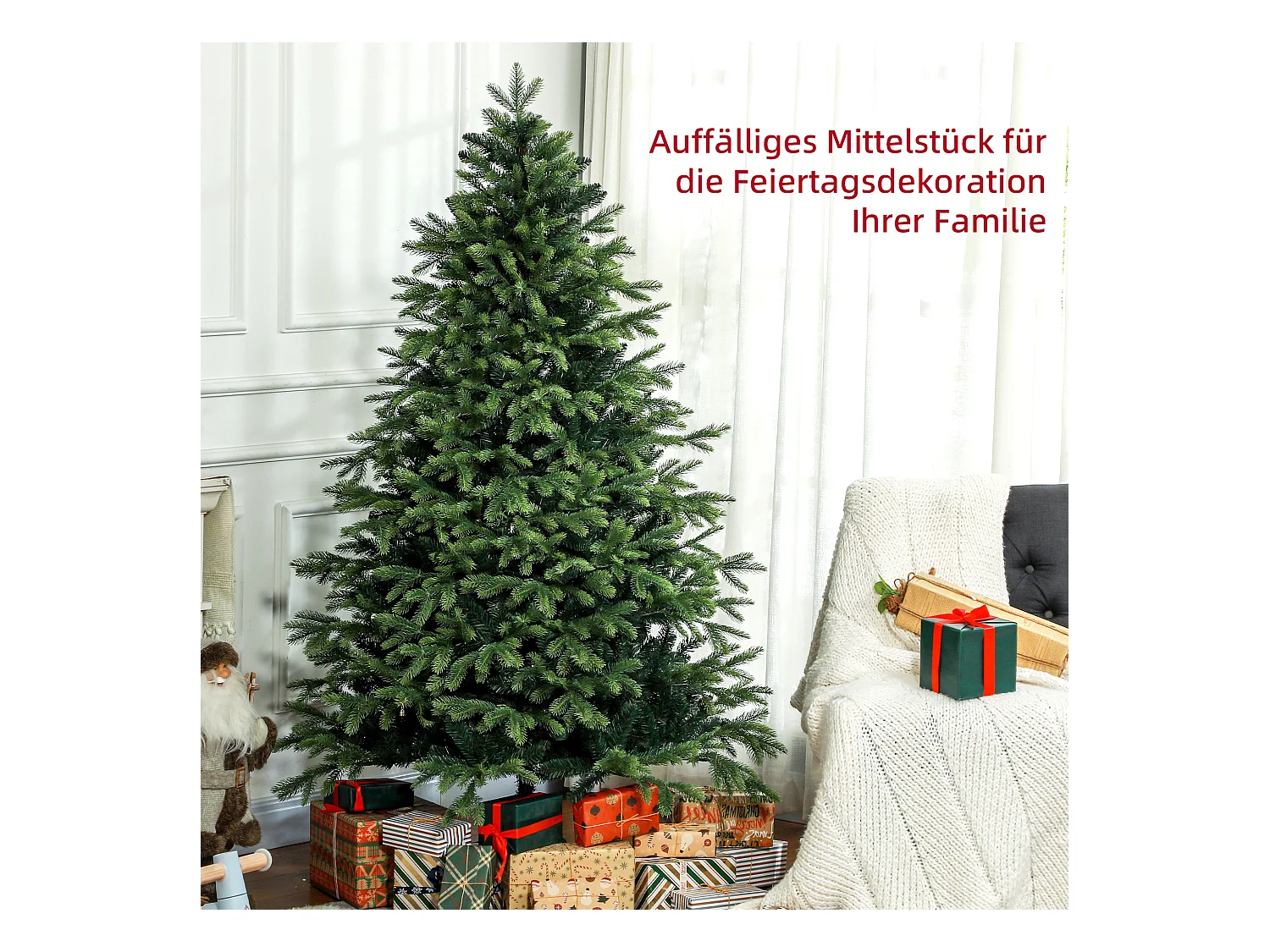 Kunstkerstboom 180 cm met 1700 takken, gevlamd, metaal, groen (Ø122 x 183 cm)