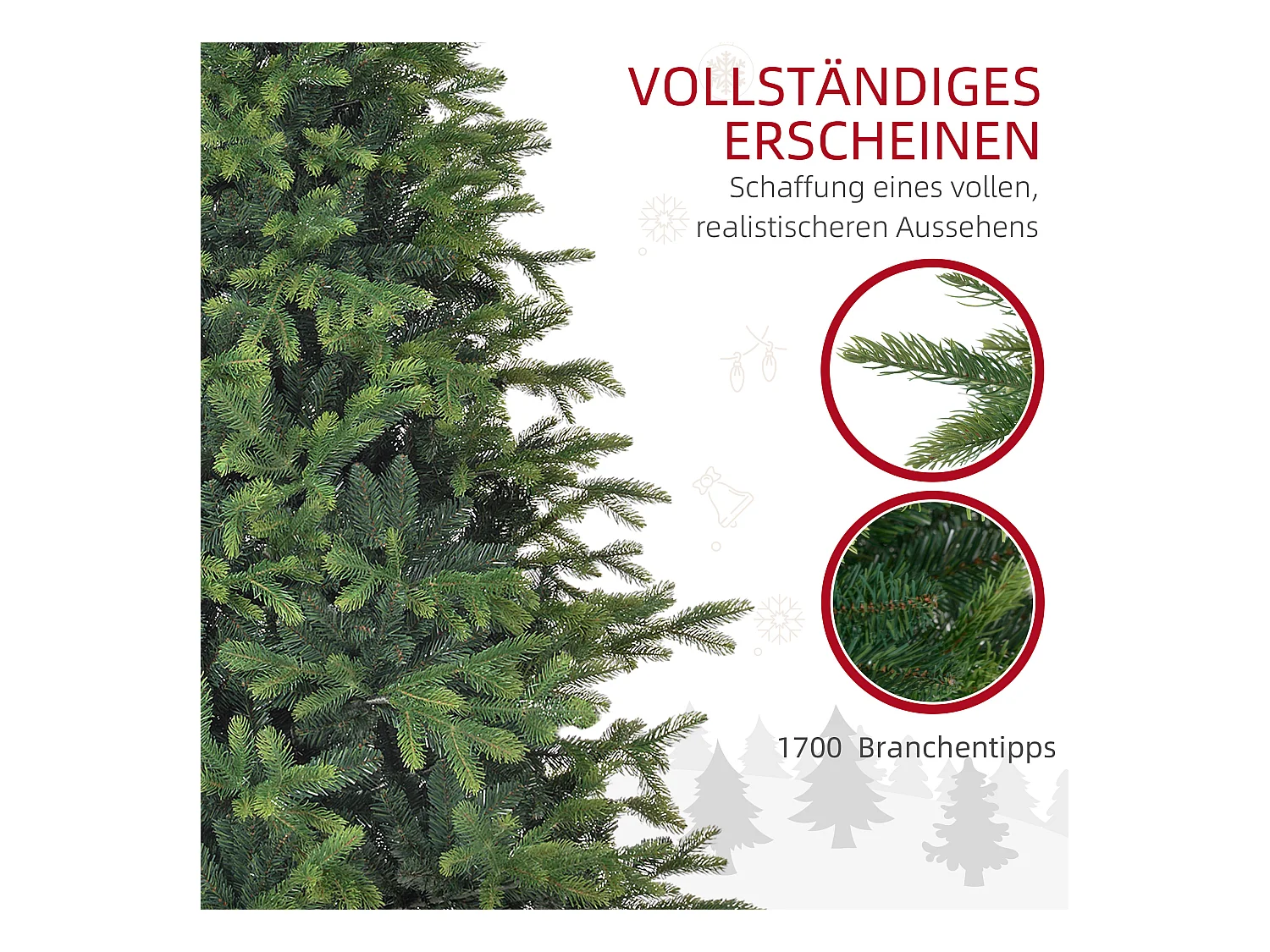 Kunstkerstboom 180 cm met 1700 takken, gevlamd, metaal, groen (Ø122 x 183 cm)