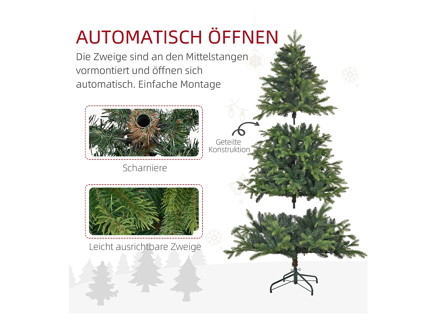 Kunstkerstboom 180 cm met 1700 takken, gevlamd, metaal, groen (Ø122 x 183 cm)