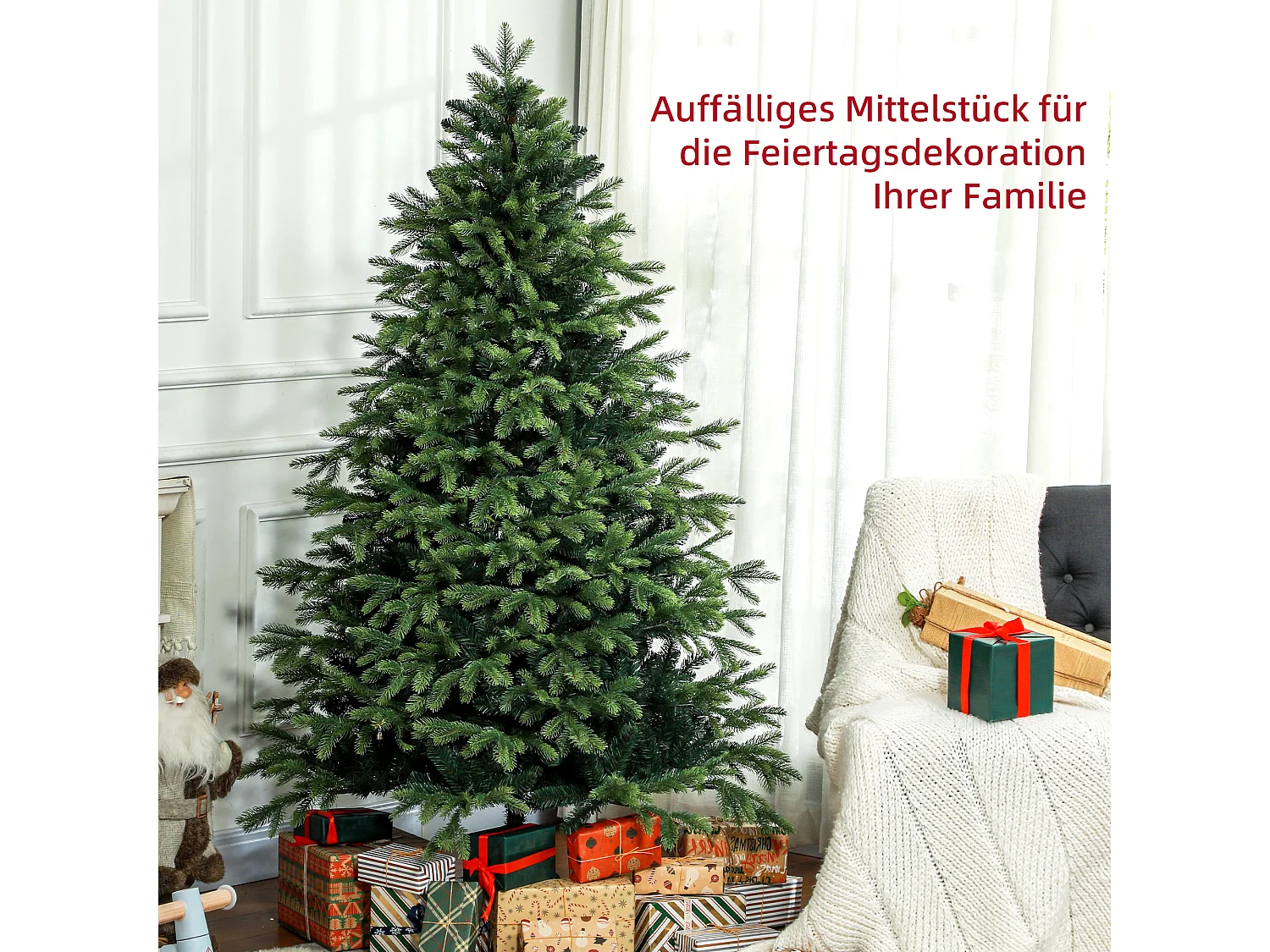 Kunstkerstboom 180 cm met 1700 takken, gevlamd, metaal, groen (Ø122 x 183 cm)