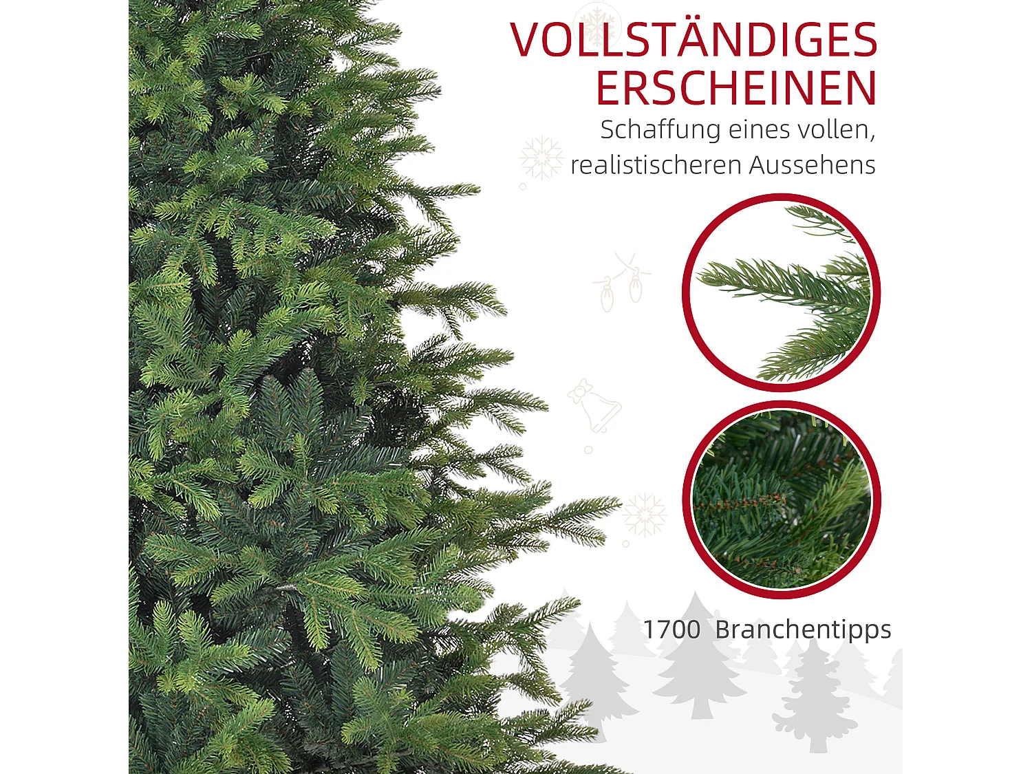 Kunstkerstboom 180 cm met 1700 takken, gevlamd, metaal, groen (Ø122 x 183 cm)