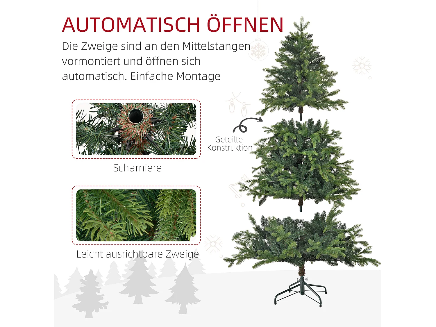 Kunstkerstboom 180 cm met 1700 takken, gevlamd, metaal, groen (Ø122 x 183 cm)