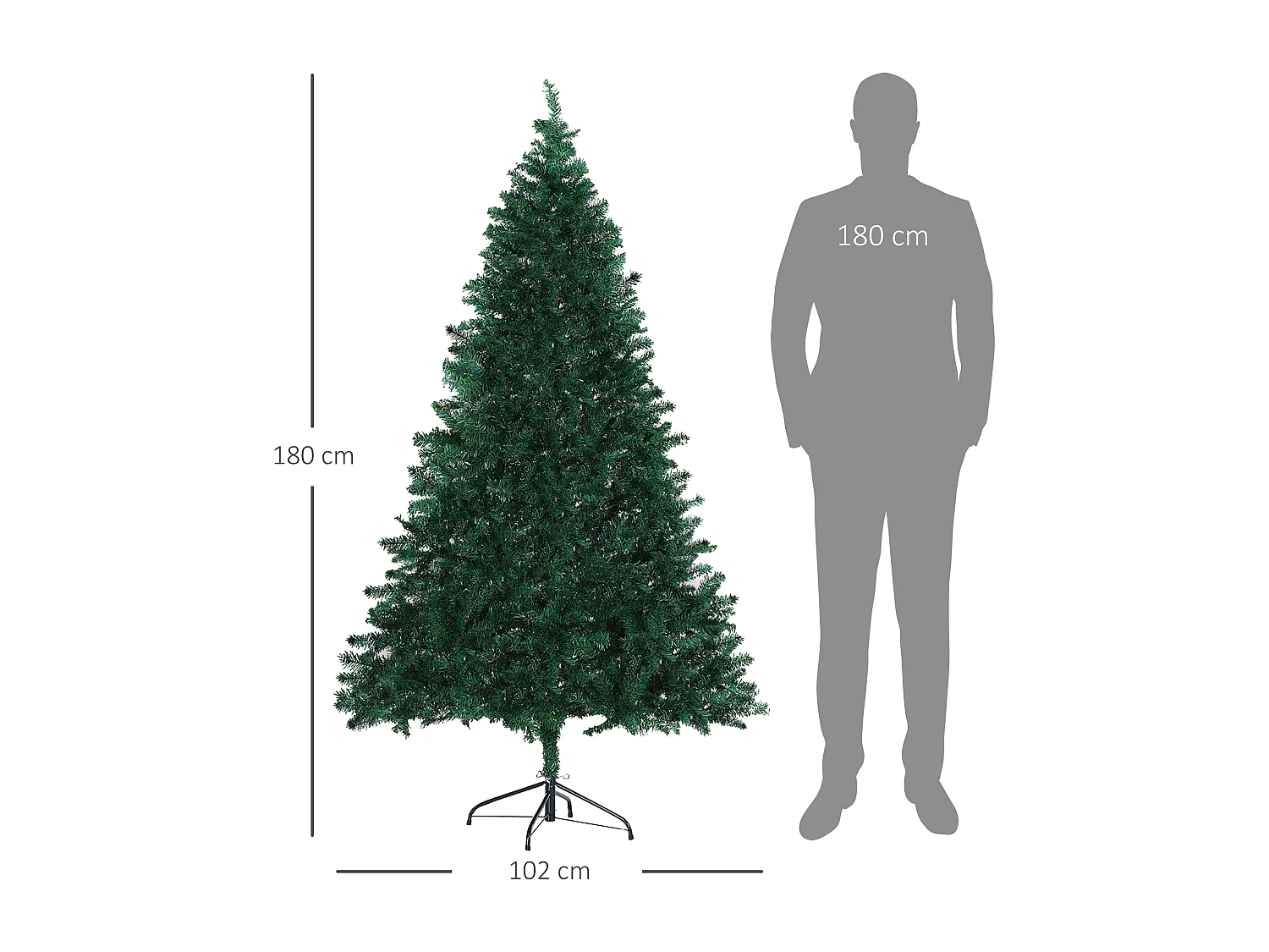 Albero di Natale artificiale 180 cm con 1000 rami in PVC, verde (Ø102 x 180 cm)