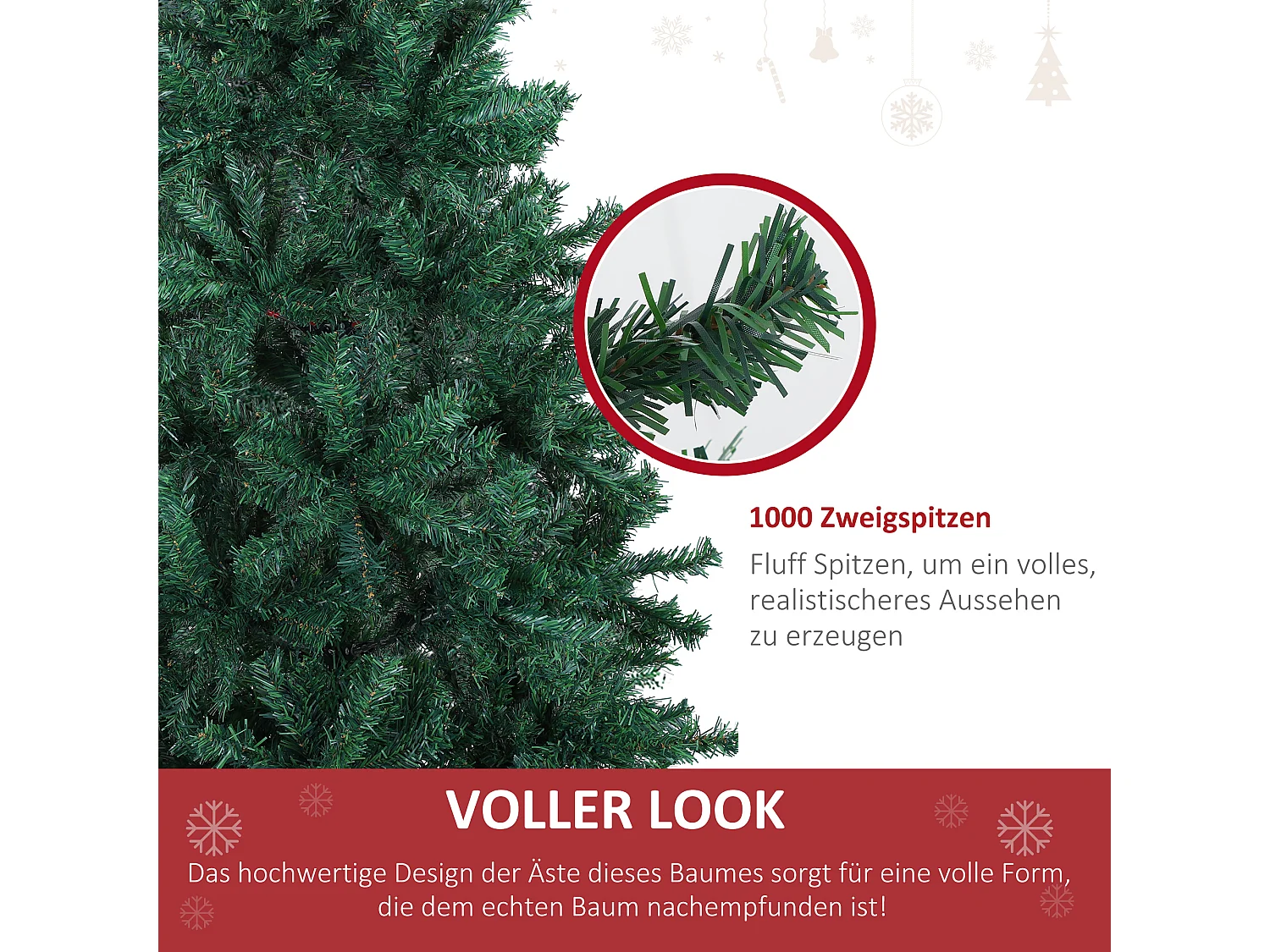 Albero di Natale artificiale 180 cm con 1000 rami in PVC, verde (Ø102 x 180 cm)