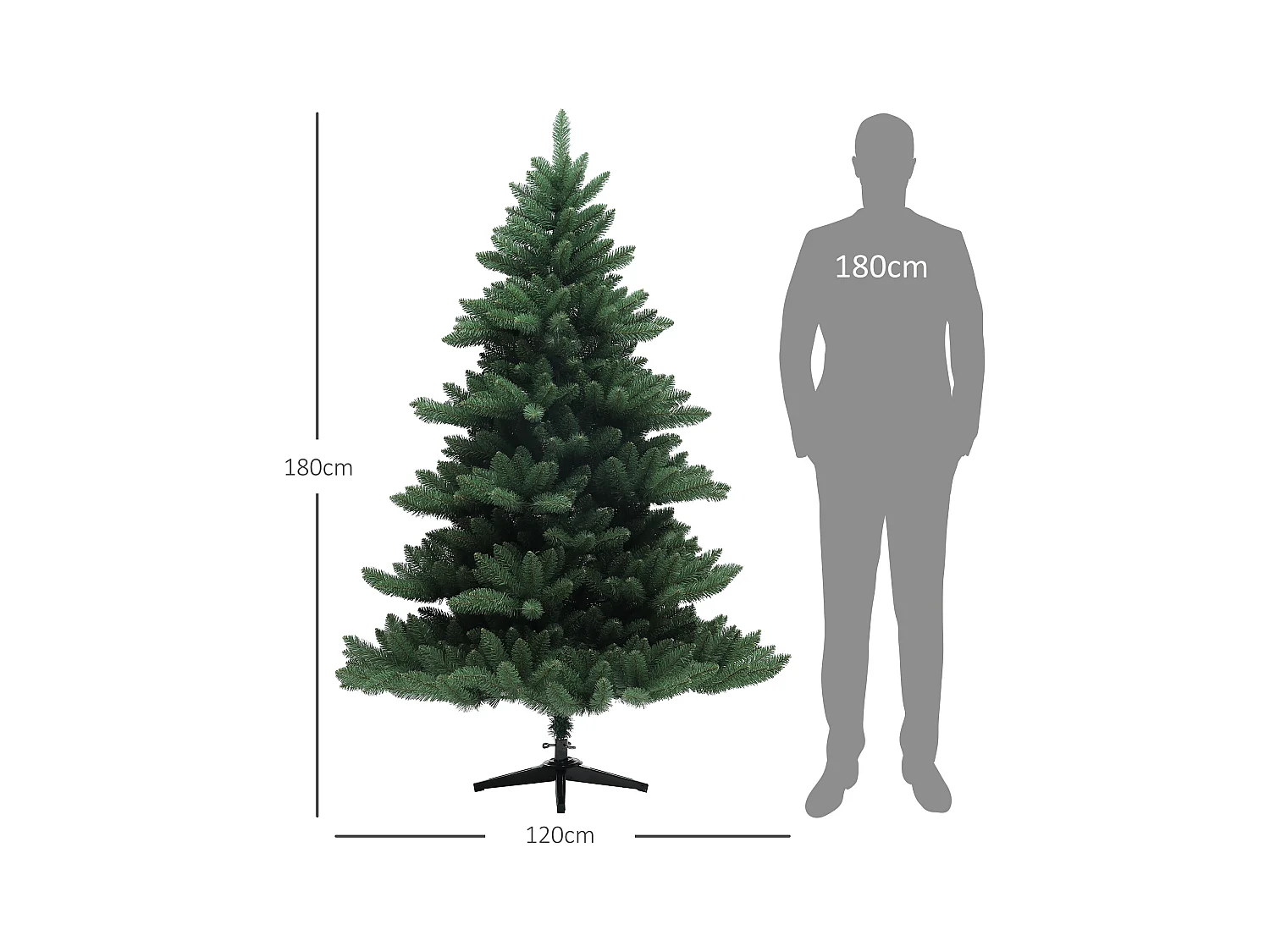 Kunstkerstboom 180 cm met 880 takken, gevlamd, PVC, groen (Ø120 x 180 cm)