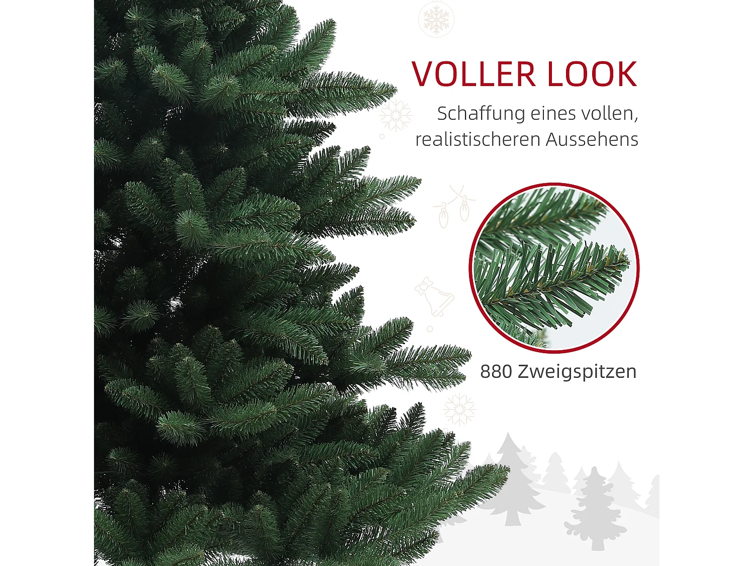 Kunstkerstboom 180 cm met 880 takken, gevlamd, PVC, groen (Ø120 x 180 cm)