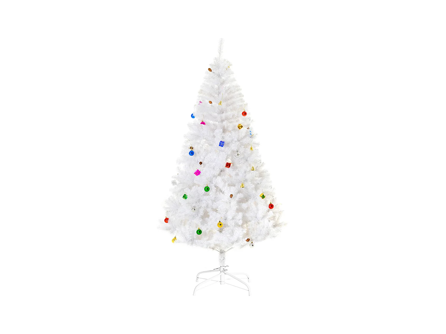 Kunstkerstboom 180 cm met sneeuw, versierd, 416 PVC takken, wit (Ø102 x 180 cm)