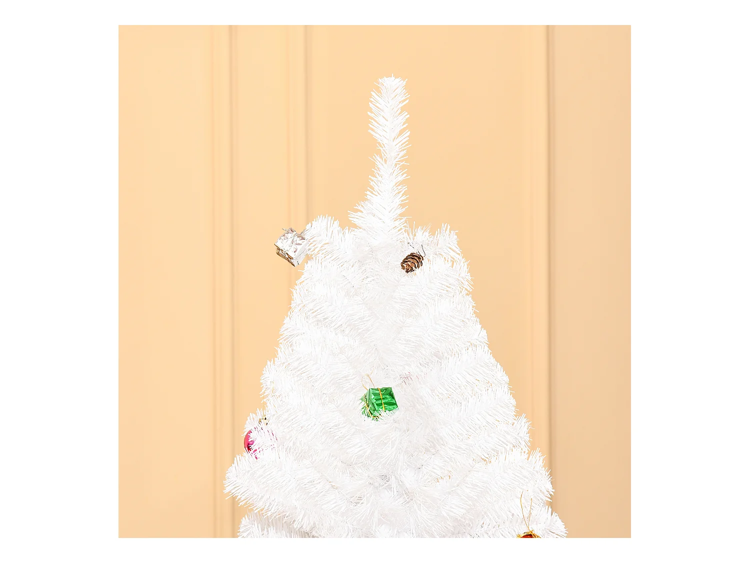 Kunstkerstboom 180 cm met sneeuw, versierd, 416 PVC takken, wit (Ø102 x 180 cm)