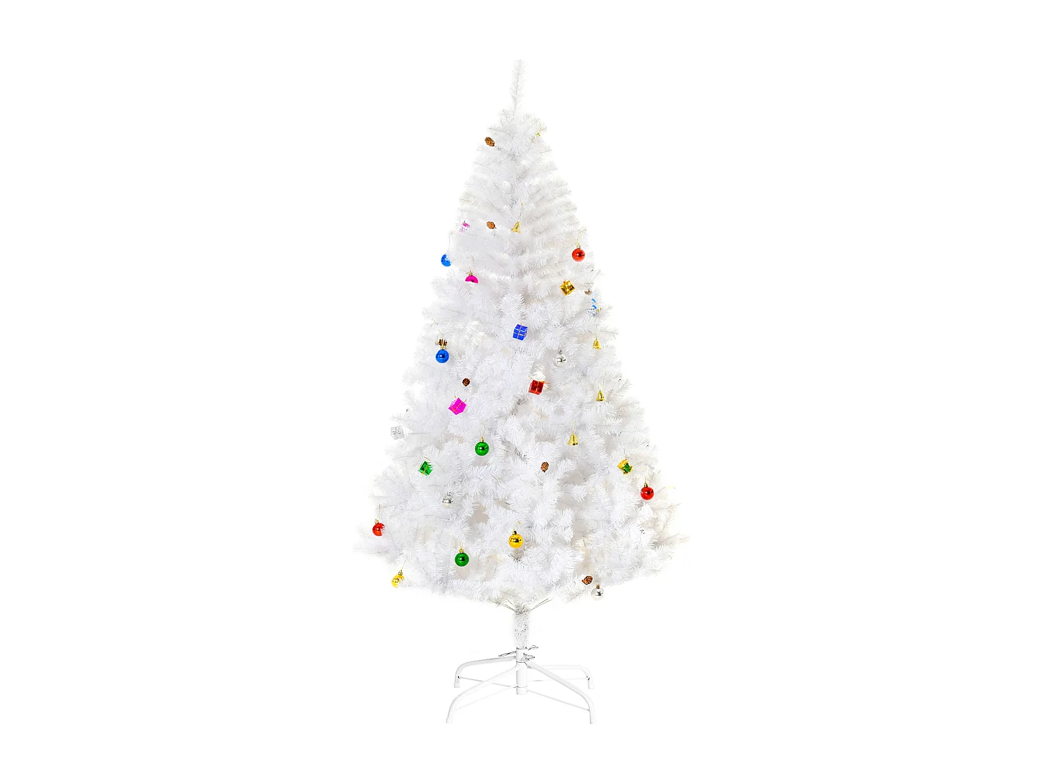 Sapin de Noël artificiel 180 cm avec neige, décoré, 416 branches en PVC, blanc (Ø102 x 180 cm)
