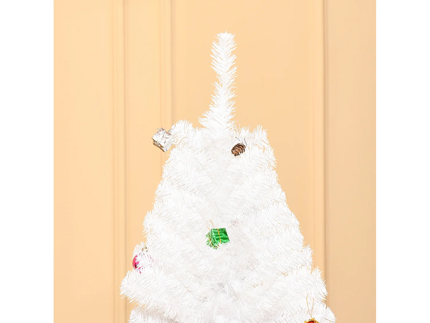 Sapin de Noël artificiel 180 cm avec neige, décoré, 416 branches en PVC, blanc (Ø102 x 180 cm)