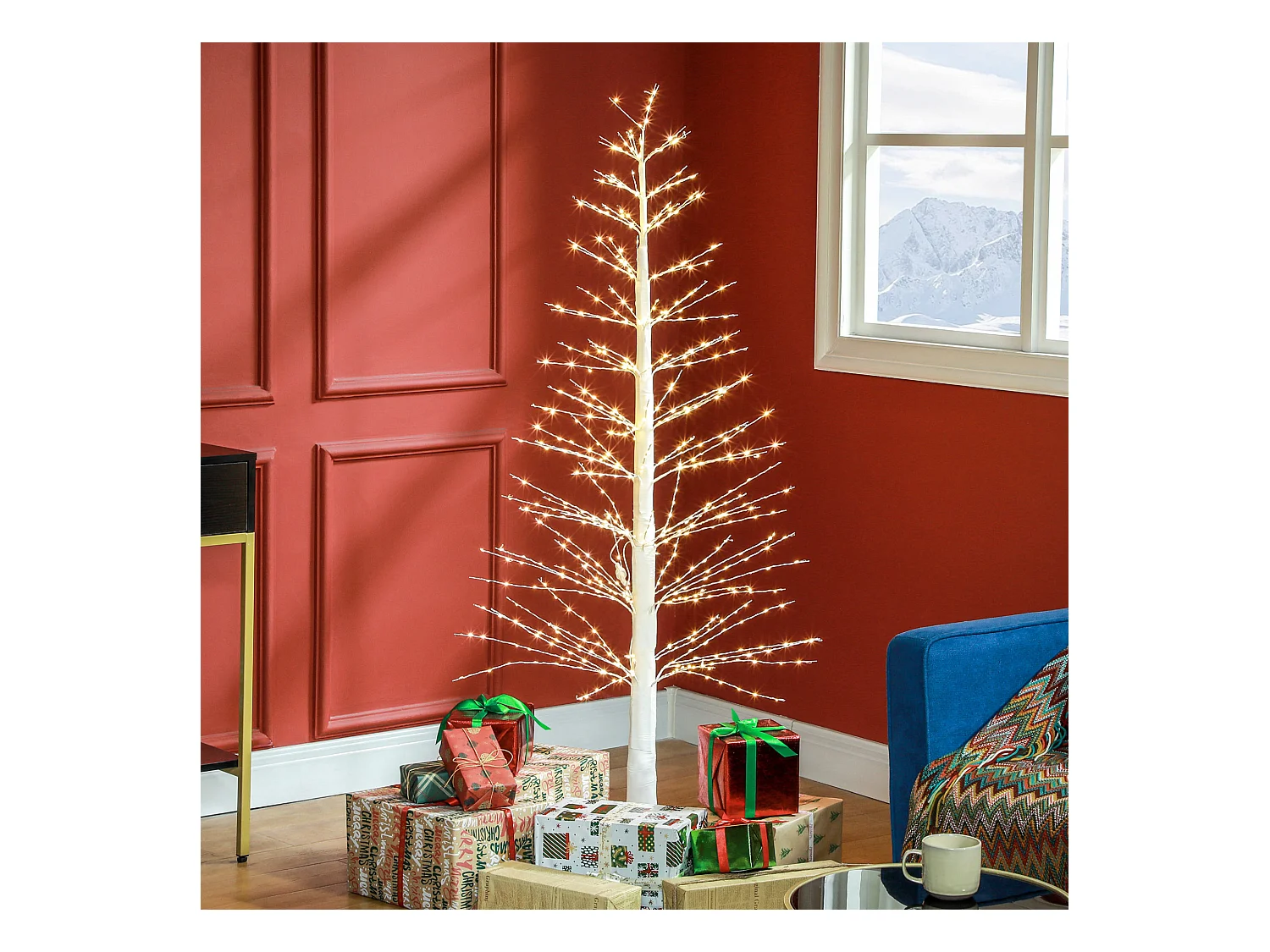 Arbre de Noël artificiel 150 cm avec 600 LED, design flexible, métal, blanc (21x21x150 cm)