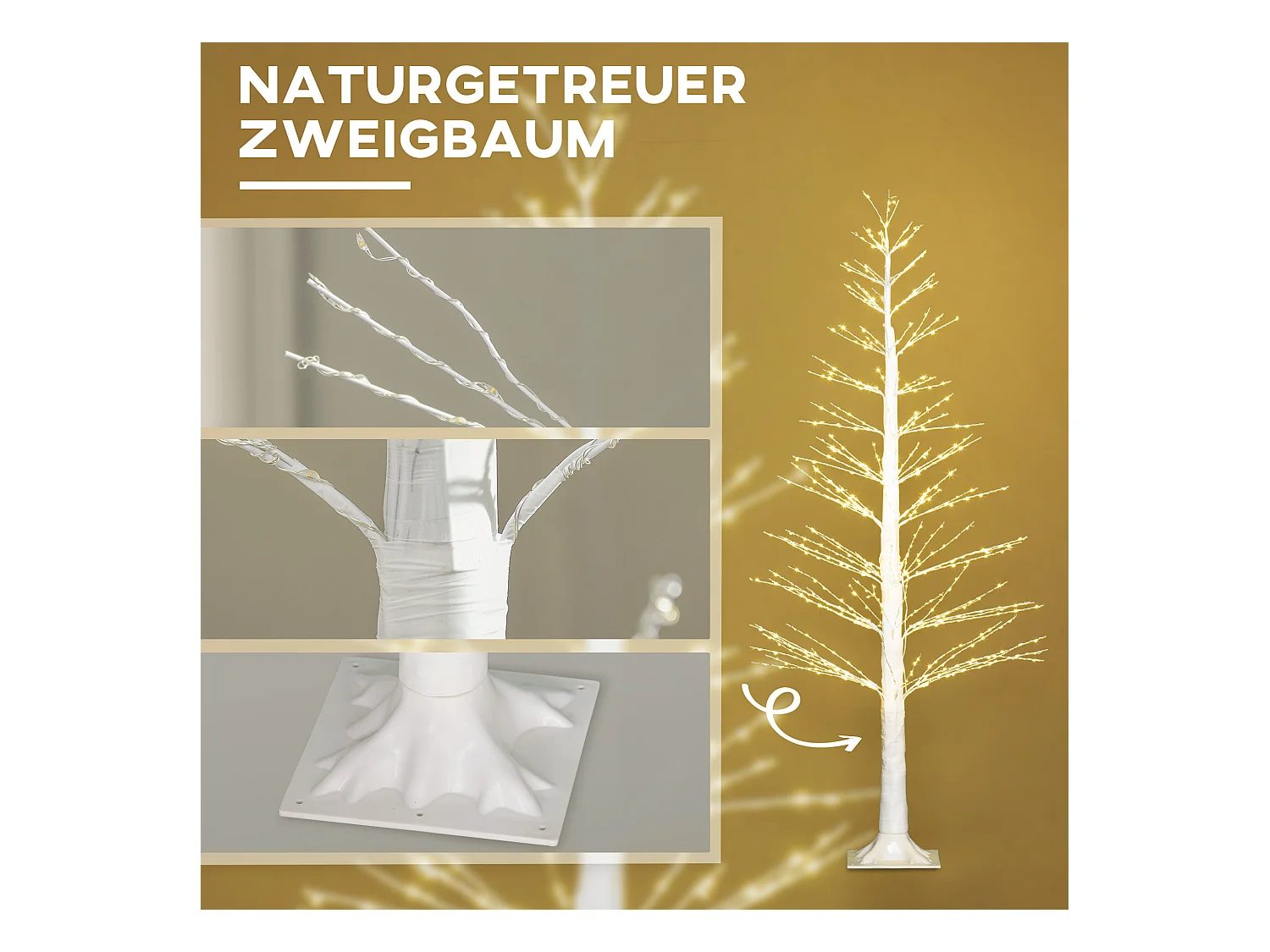 Arbre de Noël artificiel 150 cm avec 600 LED, design flexible, métal, blanc (21x21x150 cm)