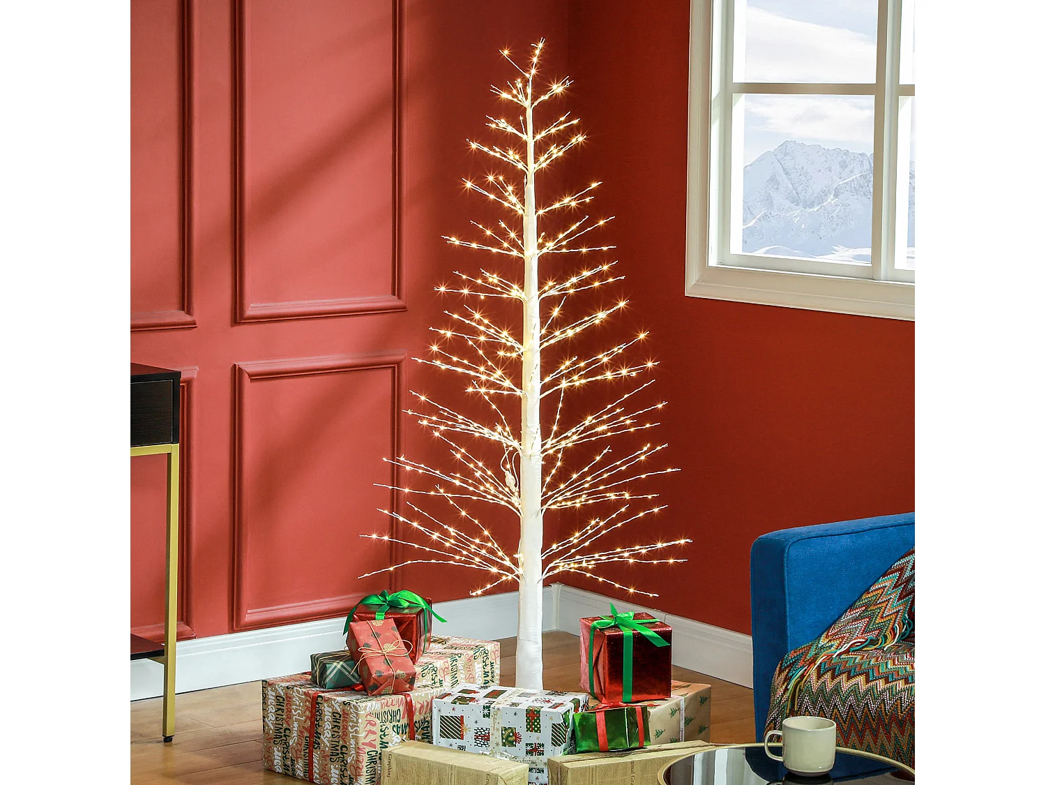 Arbre de Noël artificiel 150 cm avec 600 LED, design flexible, métal, blanc (21x21x150 cm)