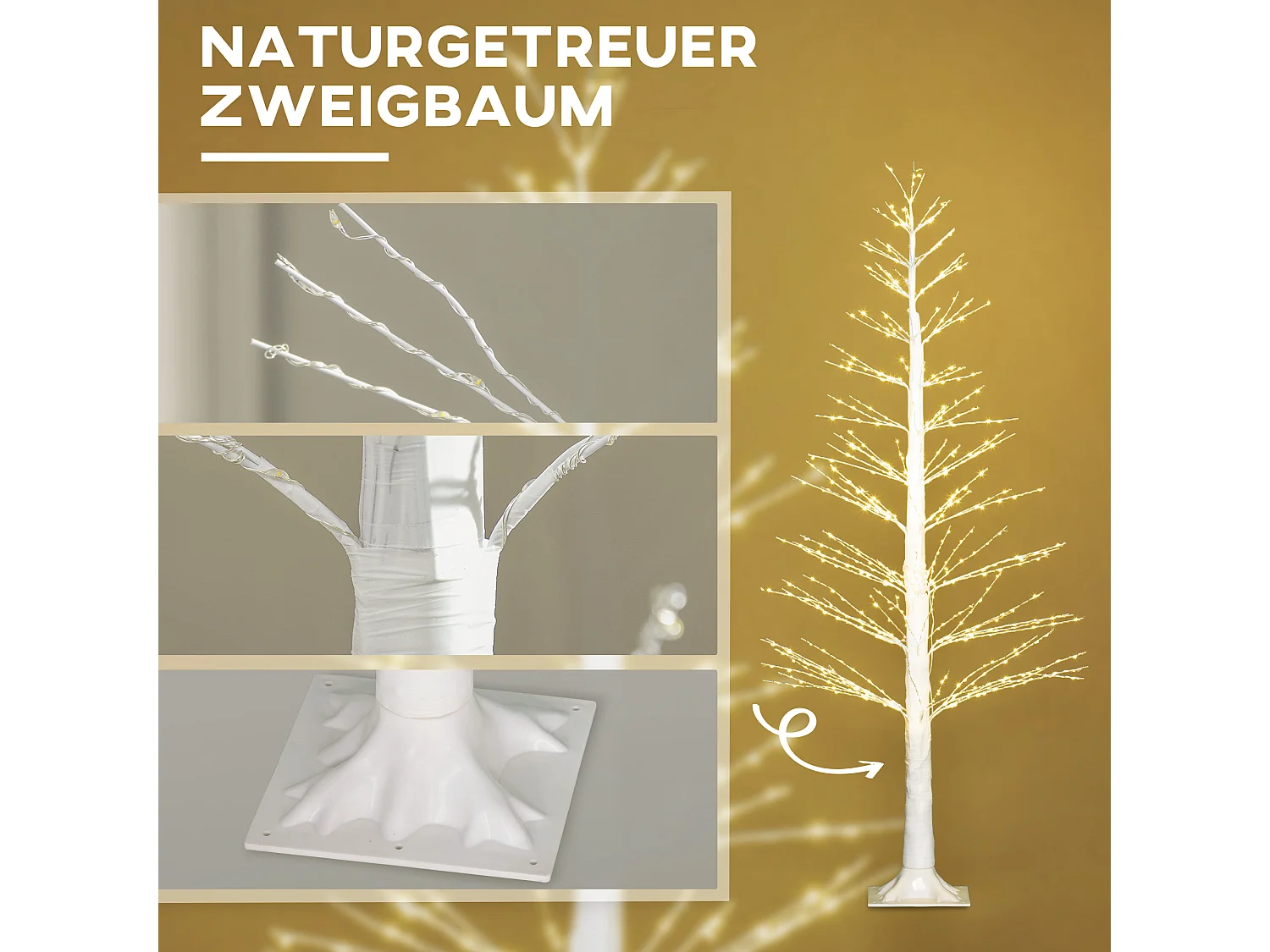 Arbre de Noël artificiel 150 cm avec 600 LED, design flexible, métal, blanc (21x21x150 cm)