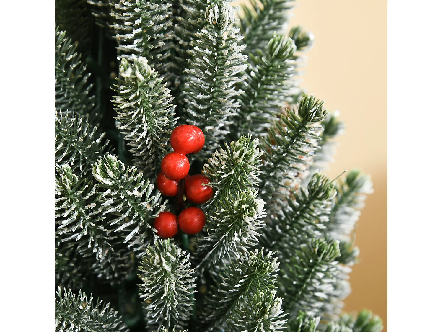 Kunstkerstboom 50 cm, sneeuwmotief, 170 takken, kunststof voet, versierd (Ø27 x 47 cm)