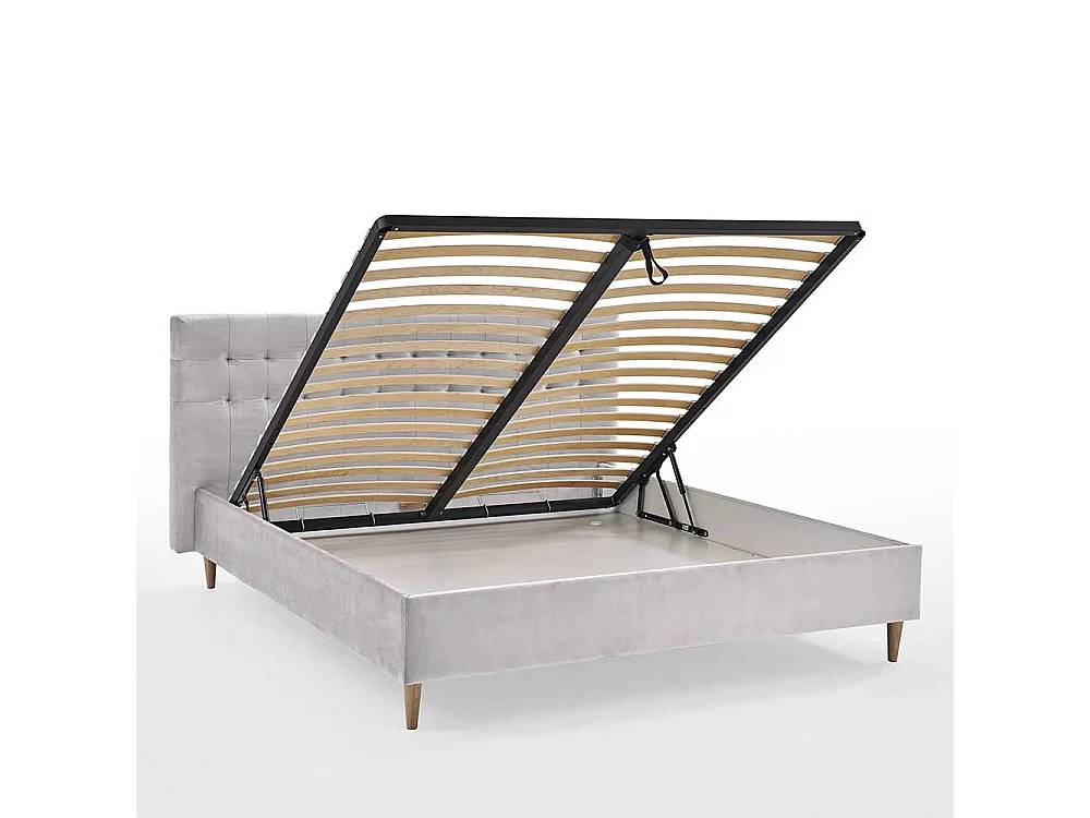 Stoffbett Hellgrau Samt in modernem Design mit Bettkasten