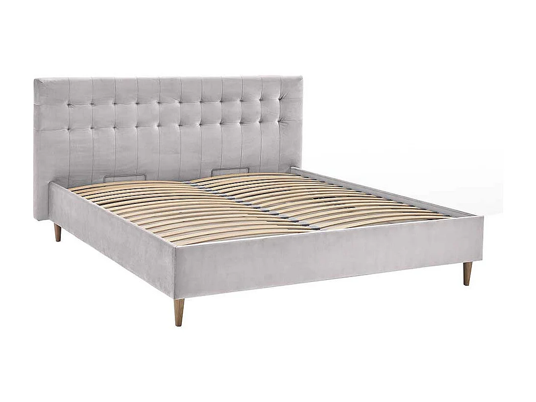 Stoffbett Hellgrau Samt in modernem Design mit Bettkasten