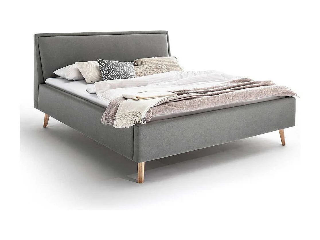 Polsterbett Skandi in Hellgrau Vierfußgestell aus Holz