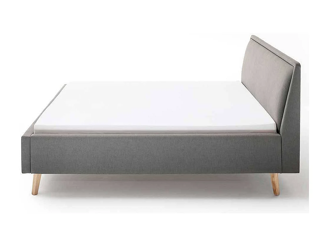 Polsterbett Skandi in Hellgrau Vierfußgestell aus Holz