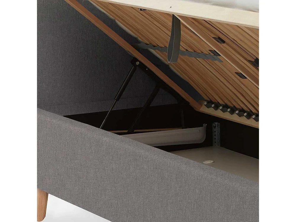 Polsterbett Skandi in Hellgrau Vierfußgestell aus Holz