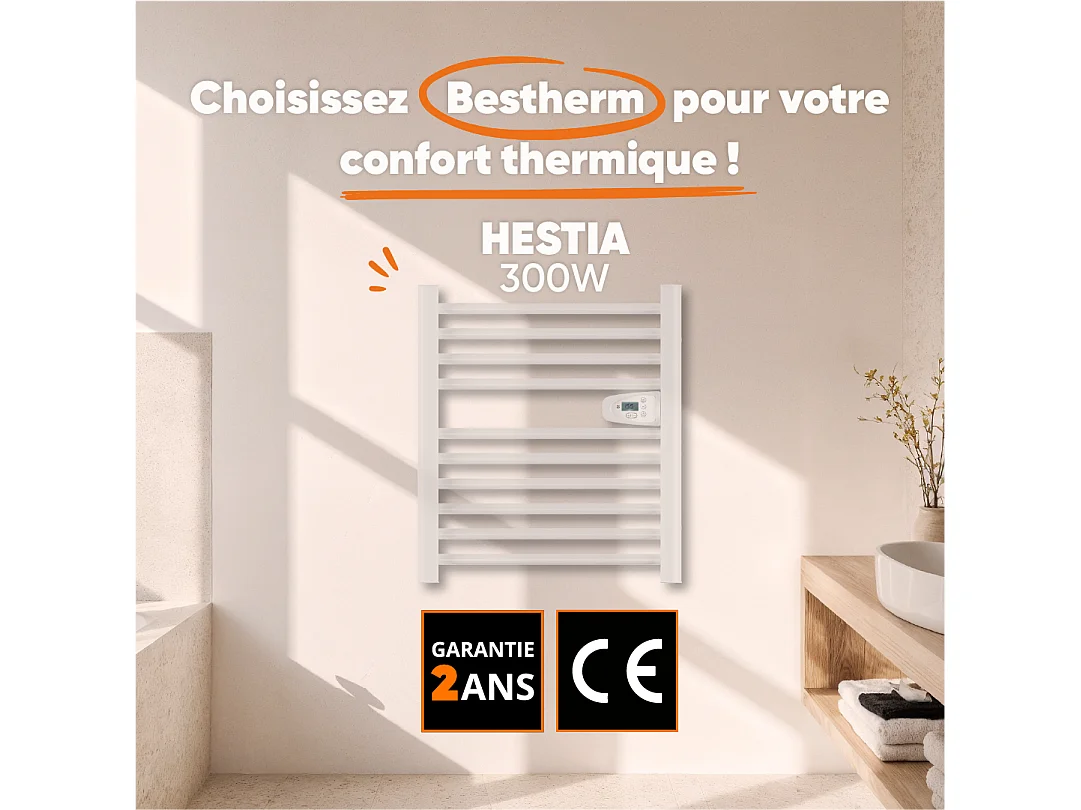Sèche-serviette électrique sans fluide 300W H.62xL54cm Bestherm HESTIA blanc