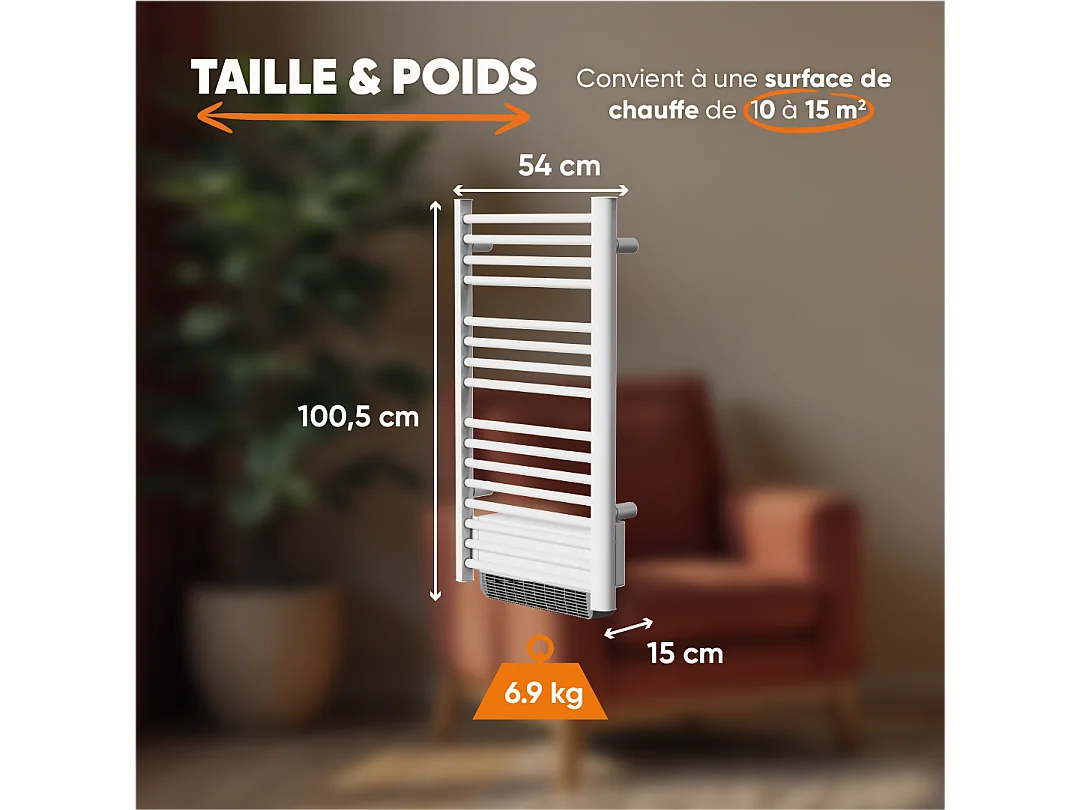 Sèche-serviette électrique sans fluide avec soufflerie 500W+1000W H.100,5xL54cm Bestherm HESTIA blanc