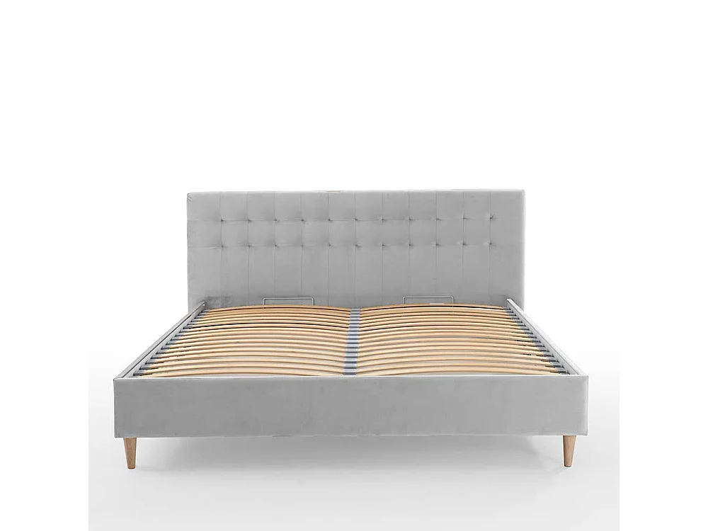 Stoffbett Hellgrau Samt in modernem Design mit Bettkasten