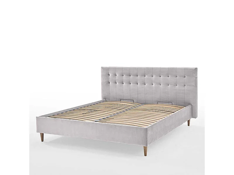 Stoffbett Hellgrau Samt in modernem Design mit Bettkasten