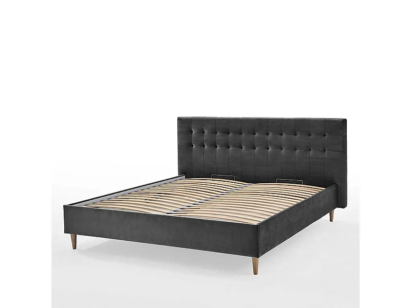 Stoffbett Doppelbett in Dunkelgrau 107 cm Kopfteil