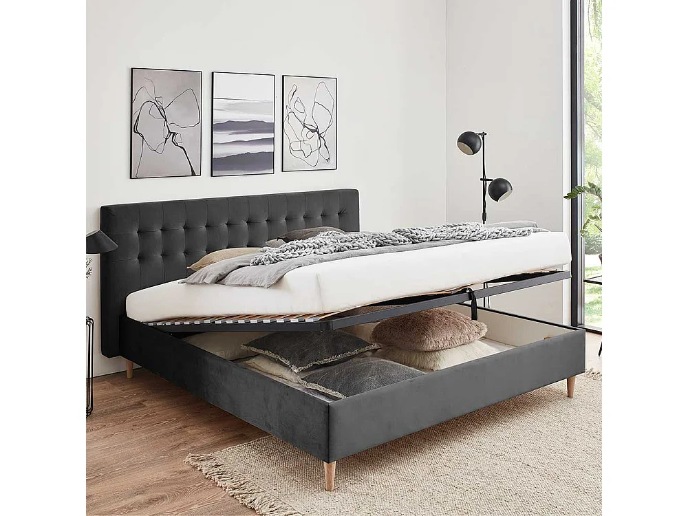 Stoffbett Doppelbett in Dunkelgrau 107 cm Kopfteil