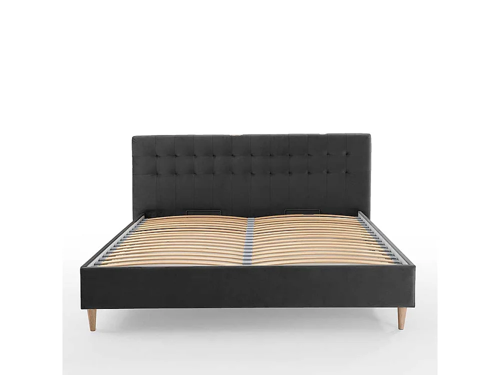 Stoffbett Doppelbett in Dunkelgrau 107 cm Kopfteil