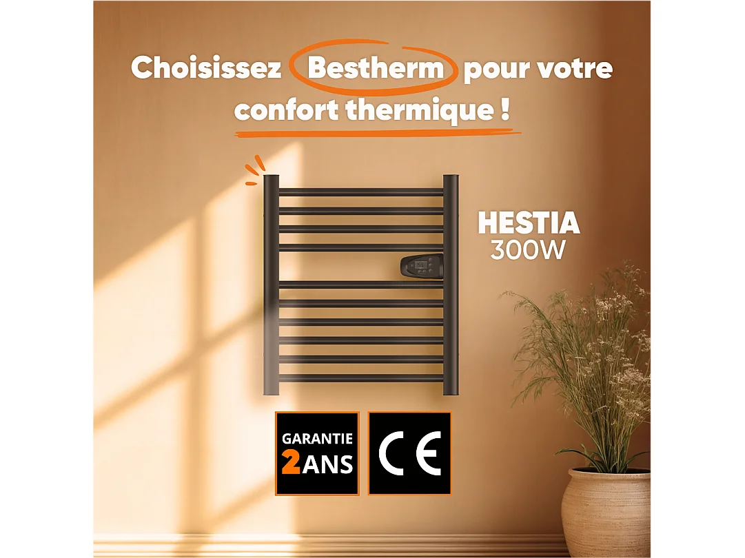 Sèche-serviette électrique sans fluide 300W H.62xL54cm Bestherm HESTIA noir