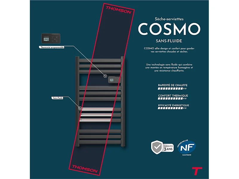 Sèche-serviette électrique sans fluide connecté WiFi 500W Thomson COSMO noir
